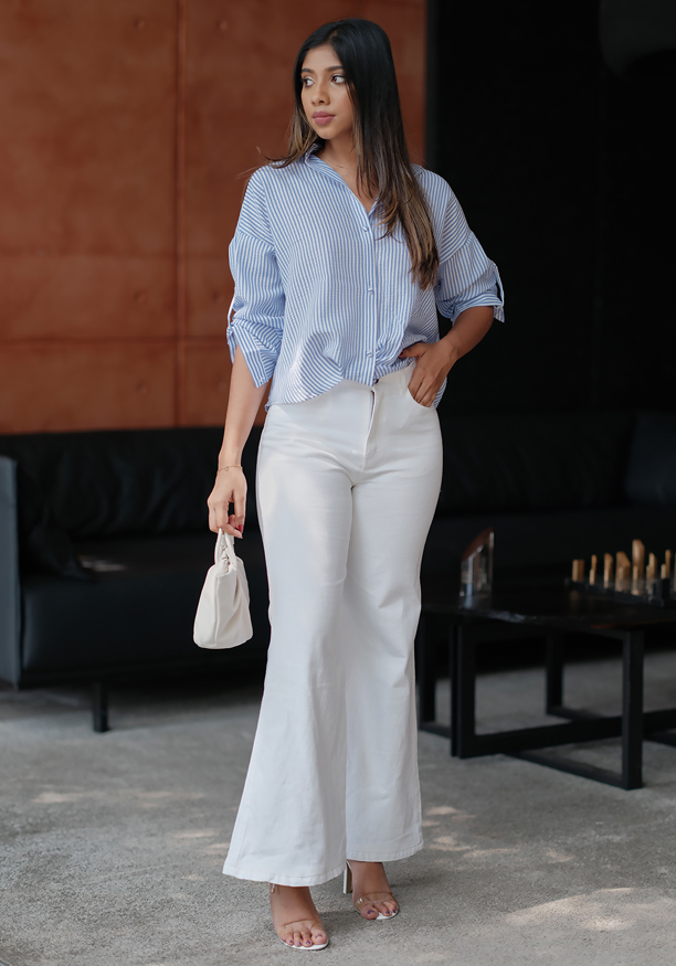 WIDE LEG WHITE DENIM PANT